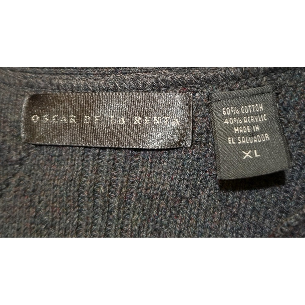 OSCAR DE LA RENTA Cotton Knit Cardigan Button Up Gray Sweater Men's XL - Picture 2 of 6